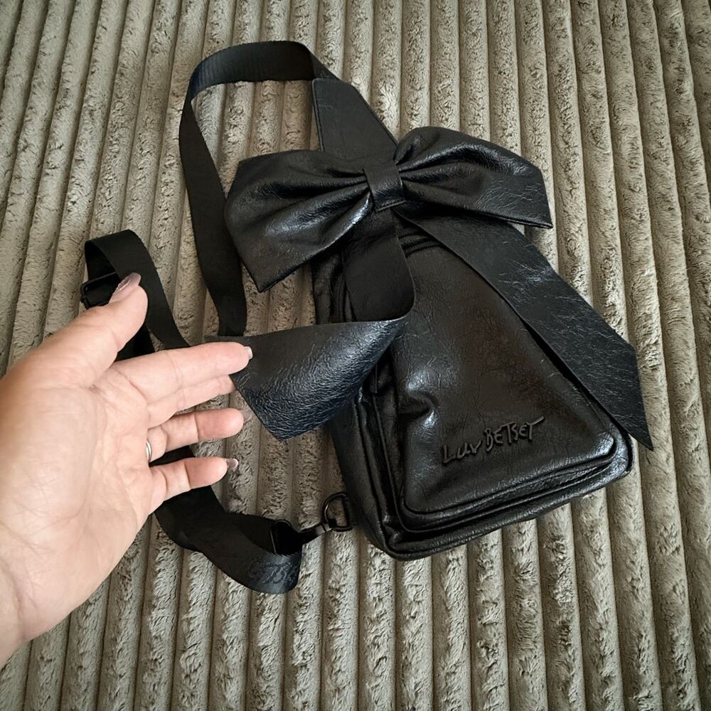 Luv Betsey by Betsey Johnson Bow Sling Backpack Black Faux Leather